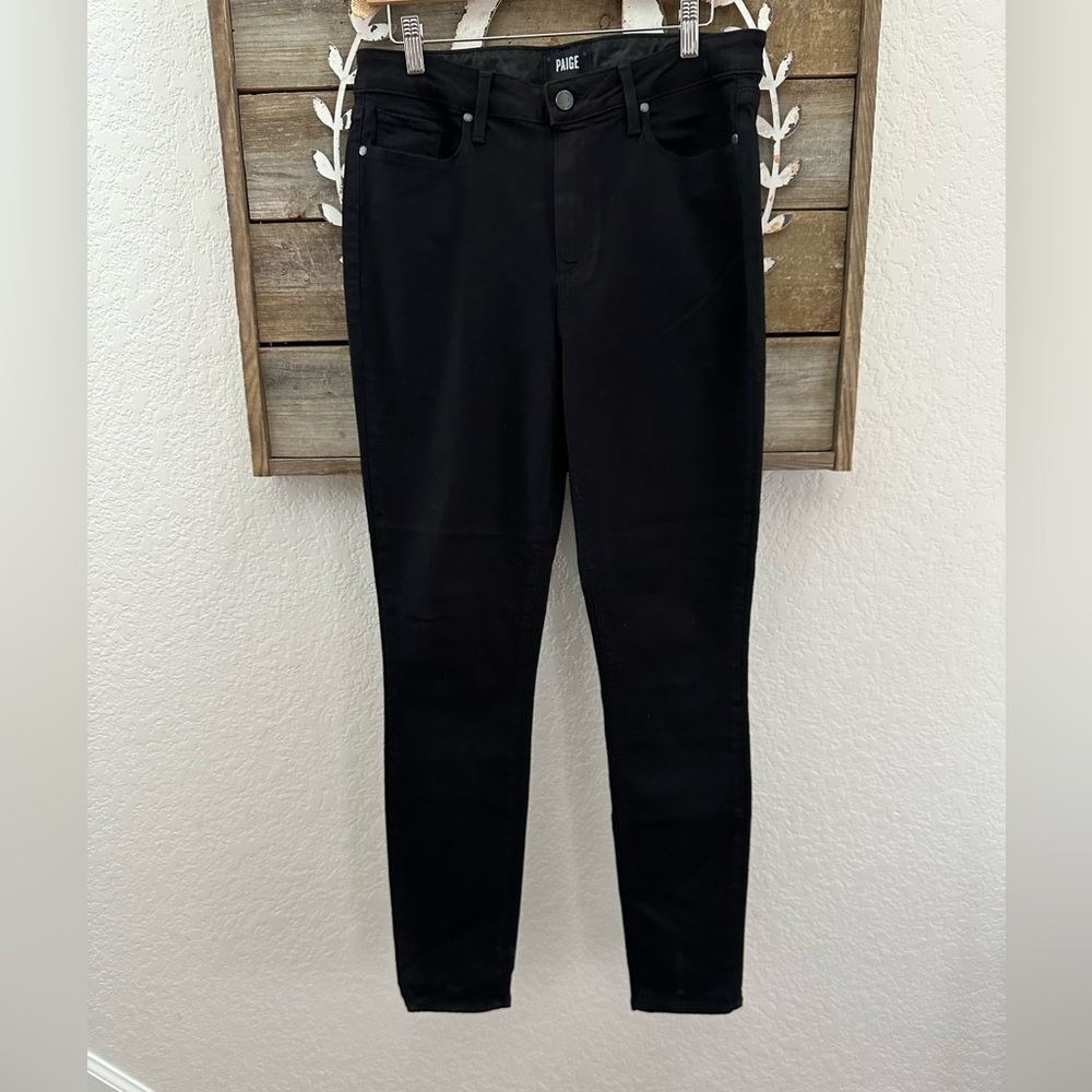 Paigeโ Hoxton Ultra skinny high rise black denim stretchy jeans size 32